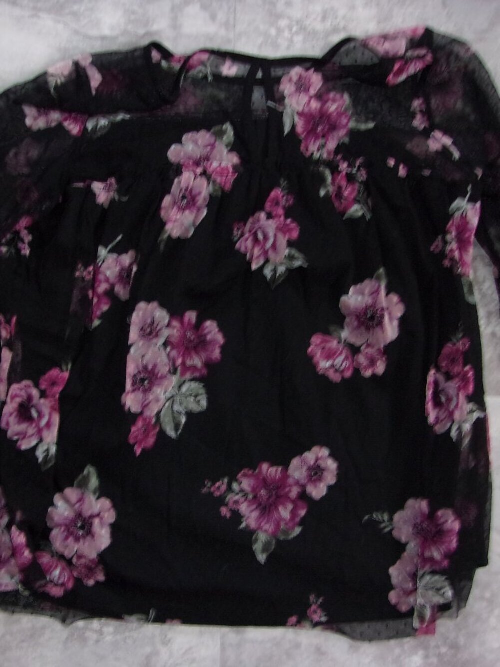 size extra large black shirt womens blouse casual dress floral pink sheer sleeve - Picture 4 of 4
